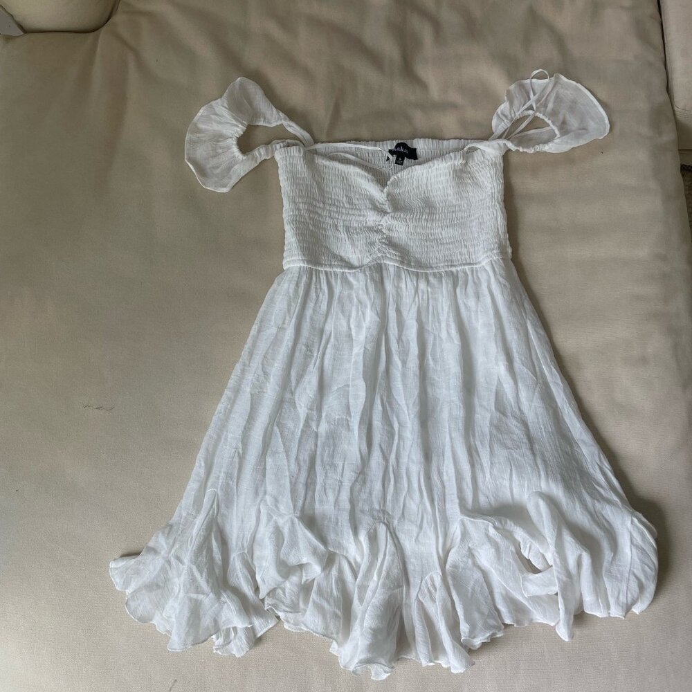 Aaka Women’s white ruffle strap mini dress